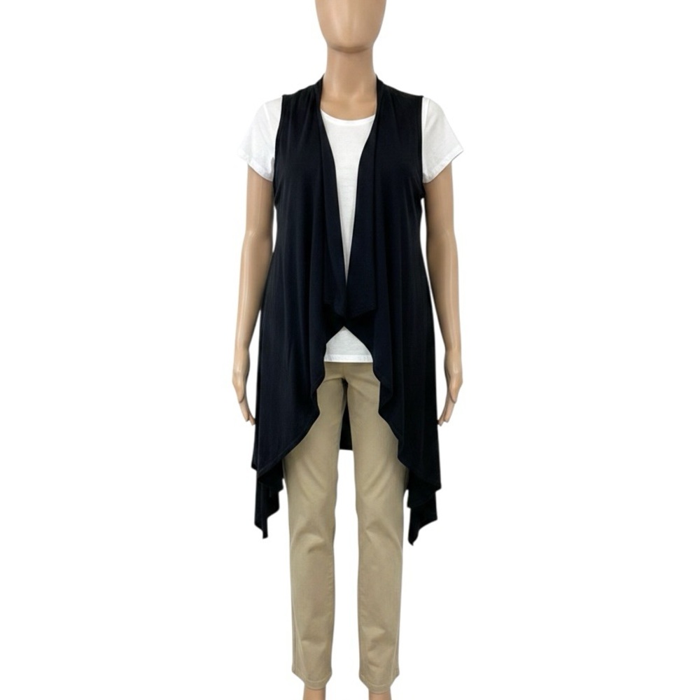 Draped Open Front Sleeveless Vest - Black